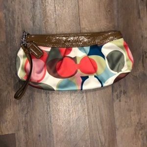Multicolored Satin Coach Wristlet
